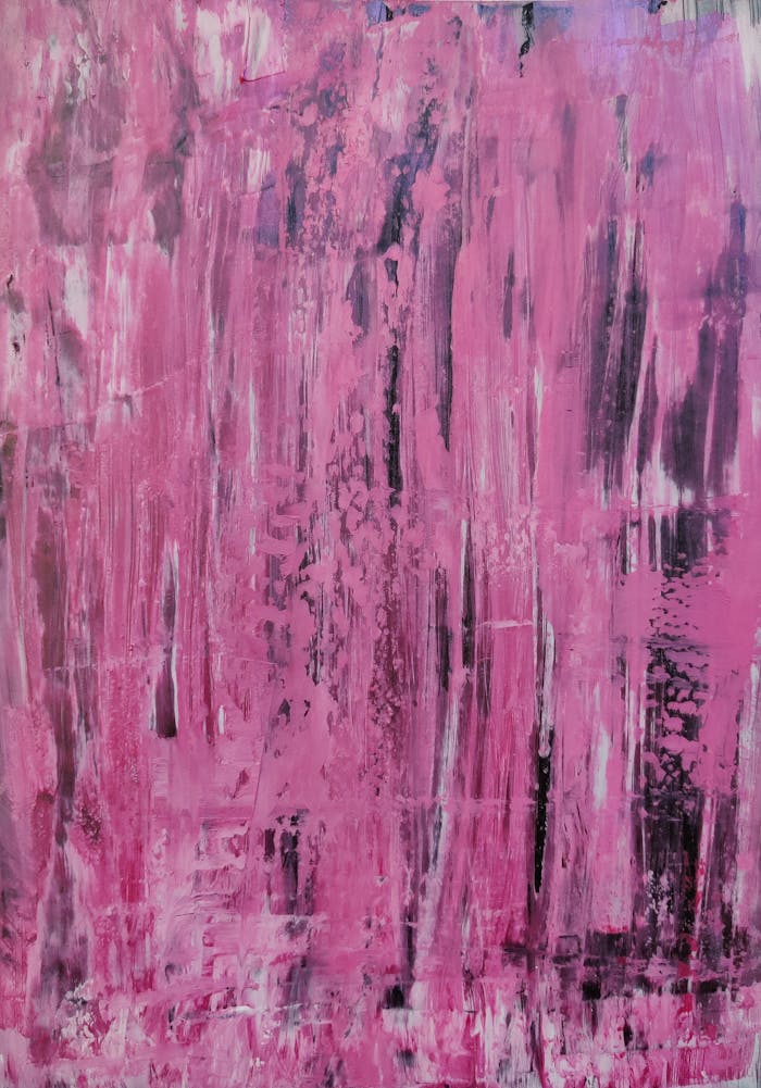 Dynamic pink abstract painting with textured brushstrokes and modern style.